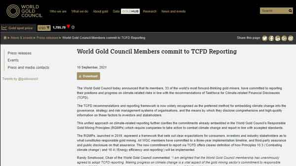 bet365亚洲官网等世界黄金协会成员承诺按照TCFD建议披露气候报告